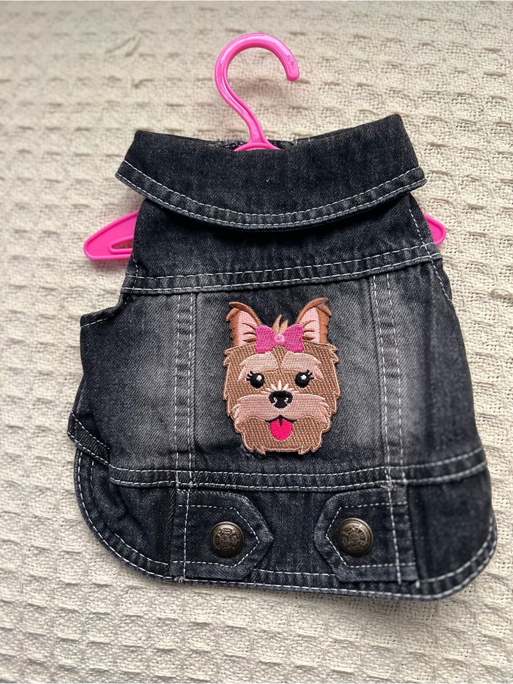 Dark Wash Denim Dog Vest with Embroidered Yorkie Patch